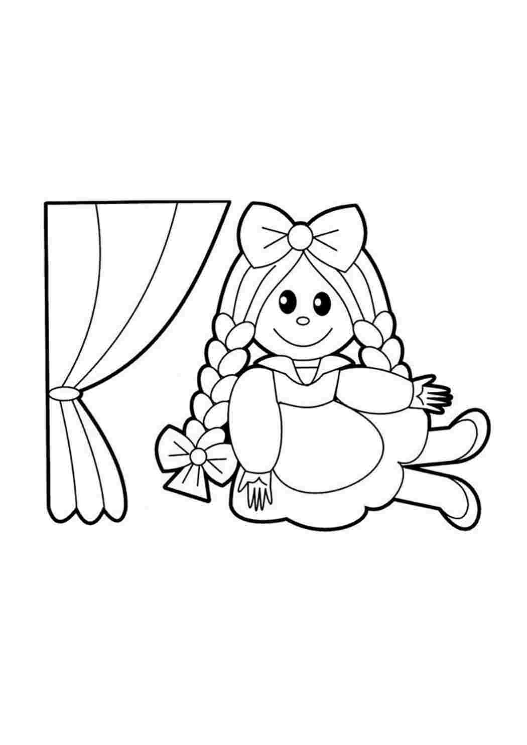 Кукла с косами. Разукрашка.