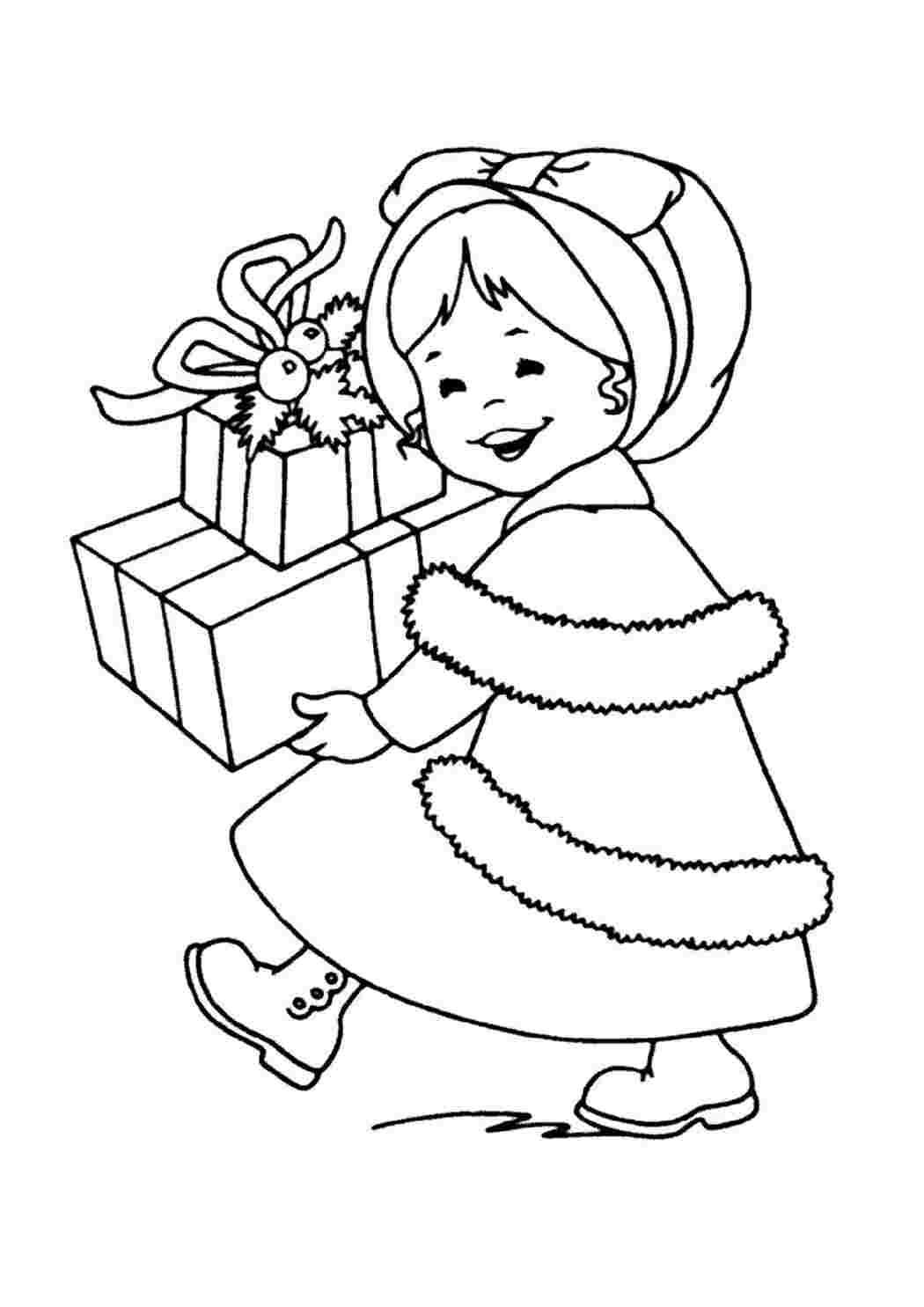 Подарок — раскраска для детей. Распечатать бесплатно.