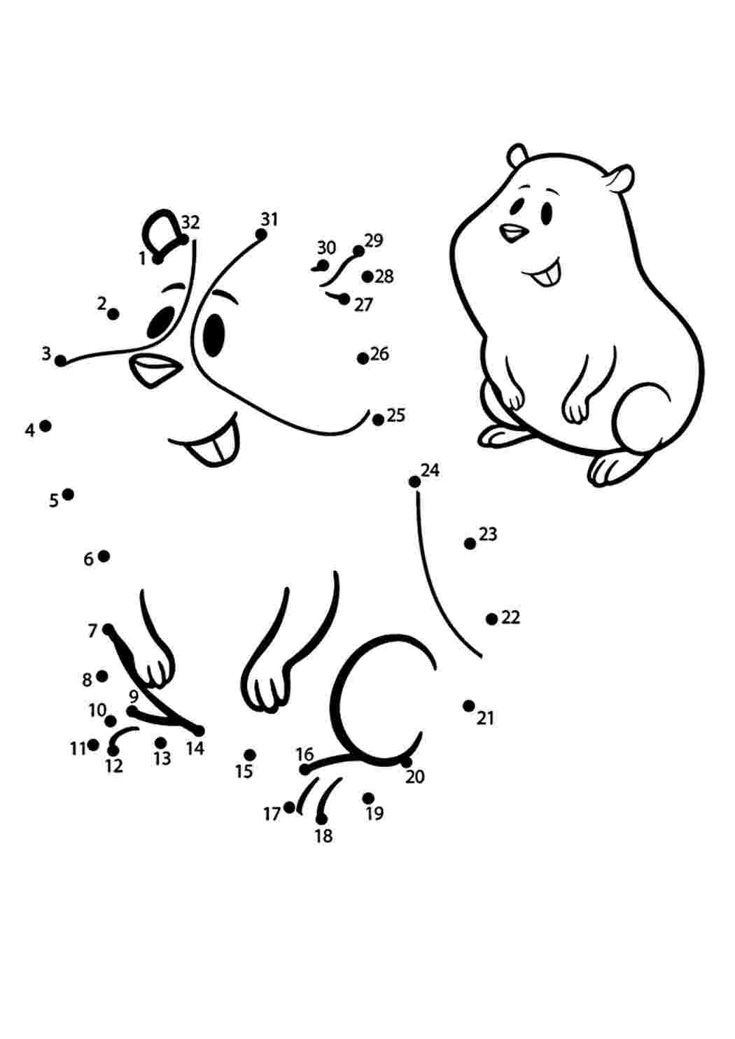 Hamsteri-väritys pisteillä. Бесплатные раскраски.