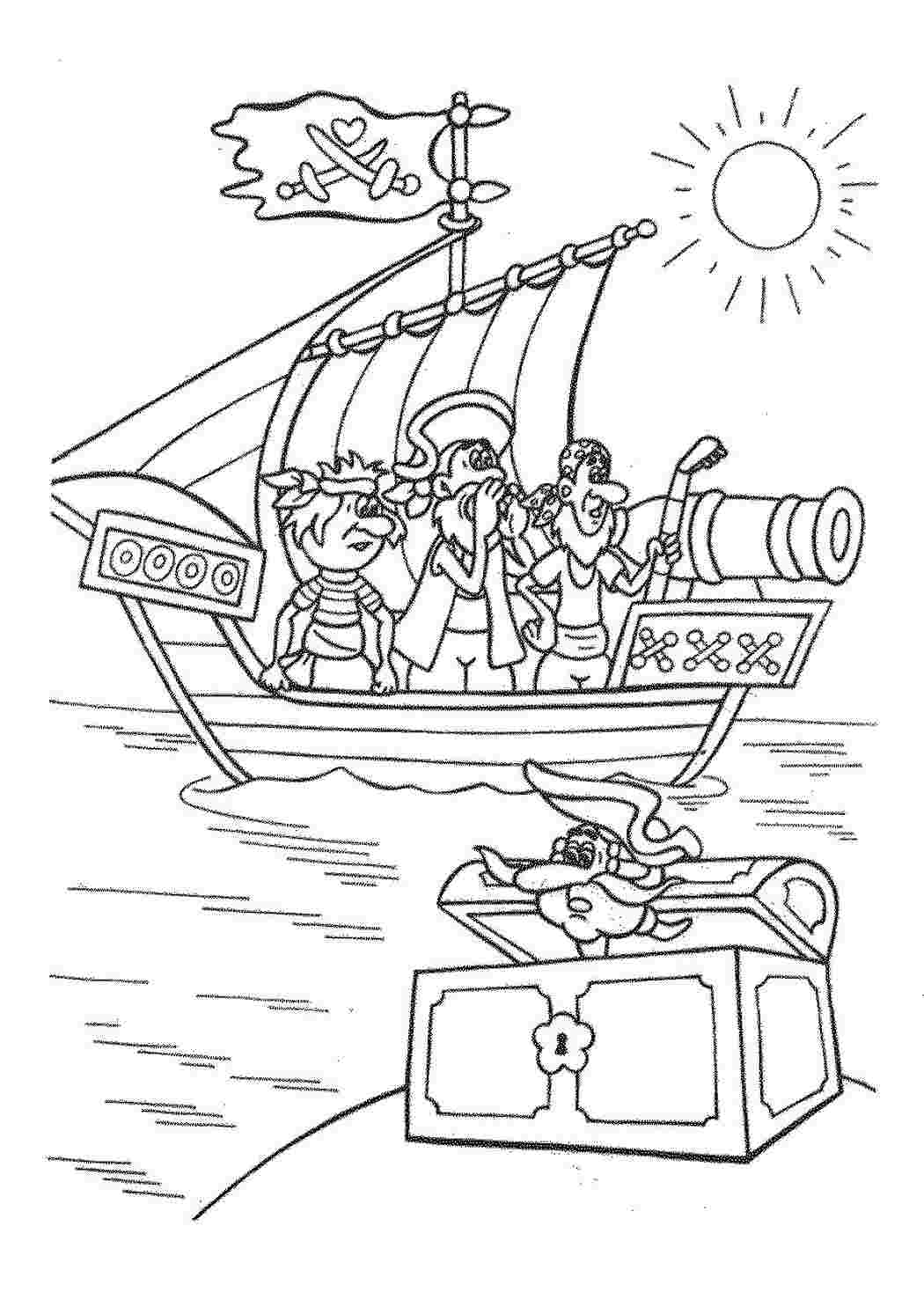 Раскраски Пираты в море. Раскраски в формате А4. Пираты в море. Распечатать раскраски на сайте.