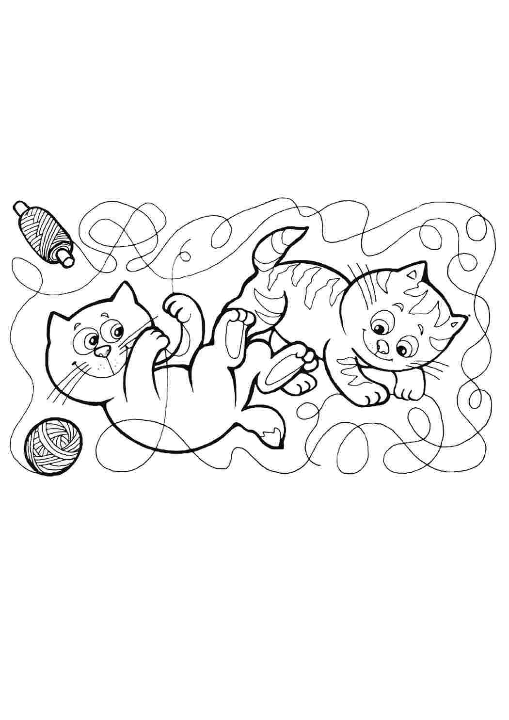 раскраска котенок с клубком. Скачать раскраски бесплатно.