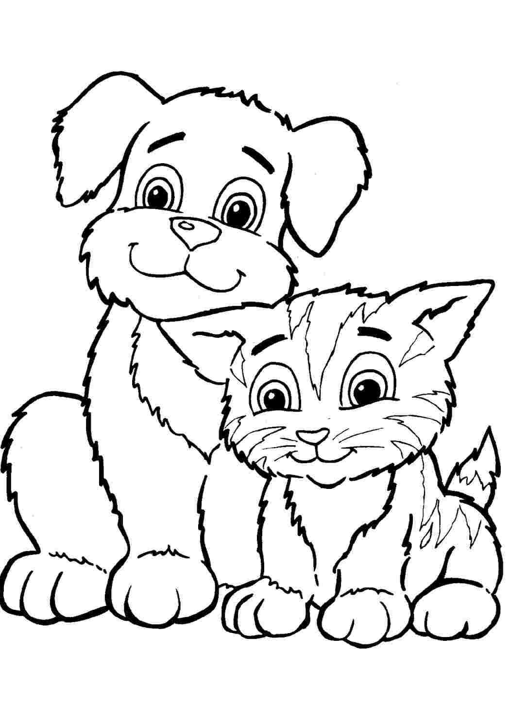 Дружба - кошка и собака - Животные - Раскраски антистресс