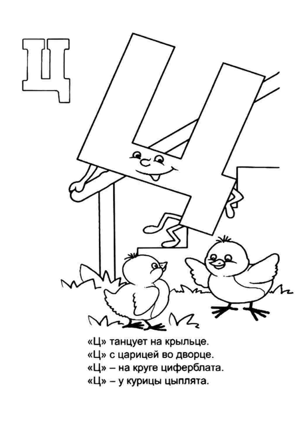 Буква Ц со стихом. Распечатать раскраски.