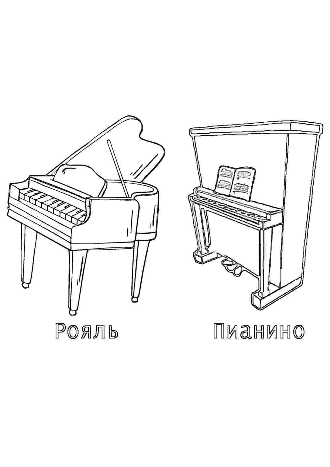 Раскраска рояль скачать и распечатать