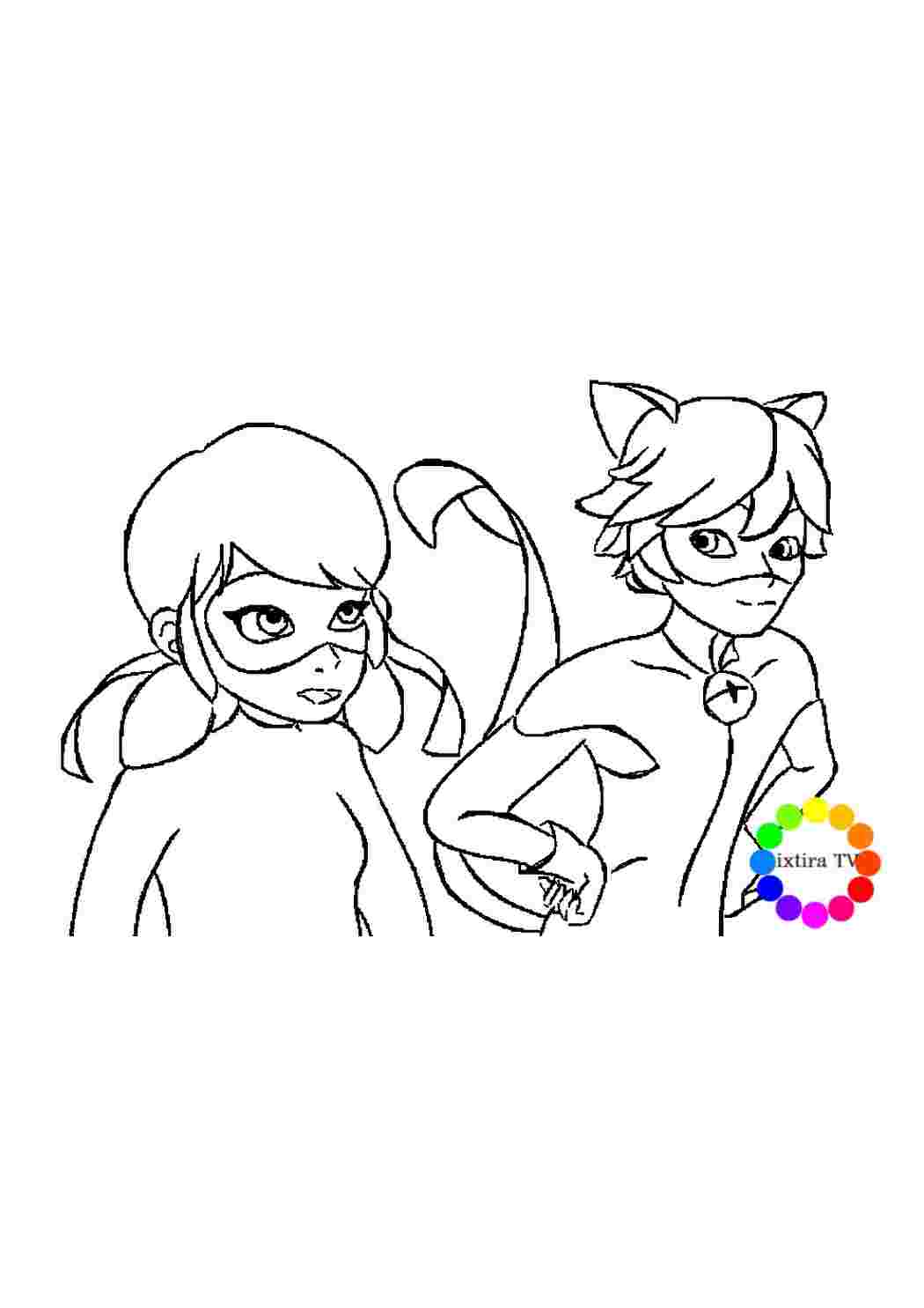Раскраска Раскраска Ladybug and Cat Noir распечатать. Интересные раскраски.