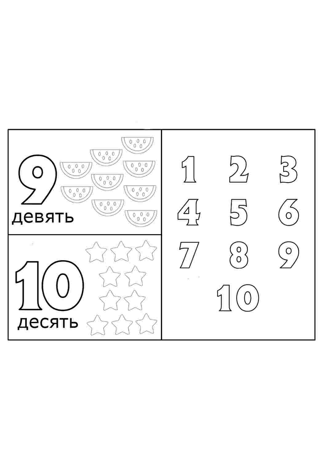 цифры 9 и 10. Онлайн раскраска.