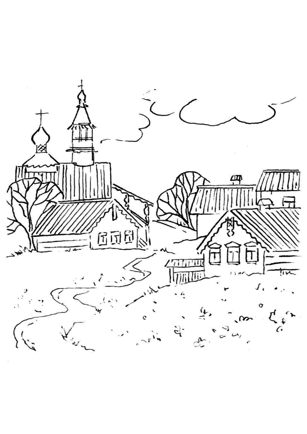 Раскраски Домики в деревне. Много раскрасок. Домики в деревне. Распечатать раскраски.