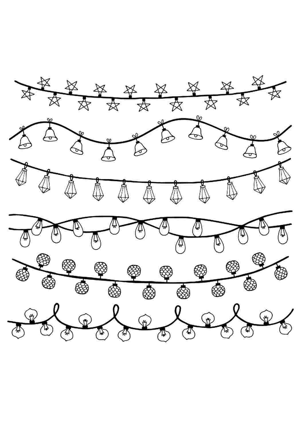 Раскраски новогодние раскраски новогодняя гирлянда. Лучшие раскраски. новогодние раскраски новогодняя гирлянда. Черно белые раскраски.