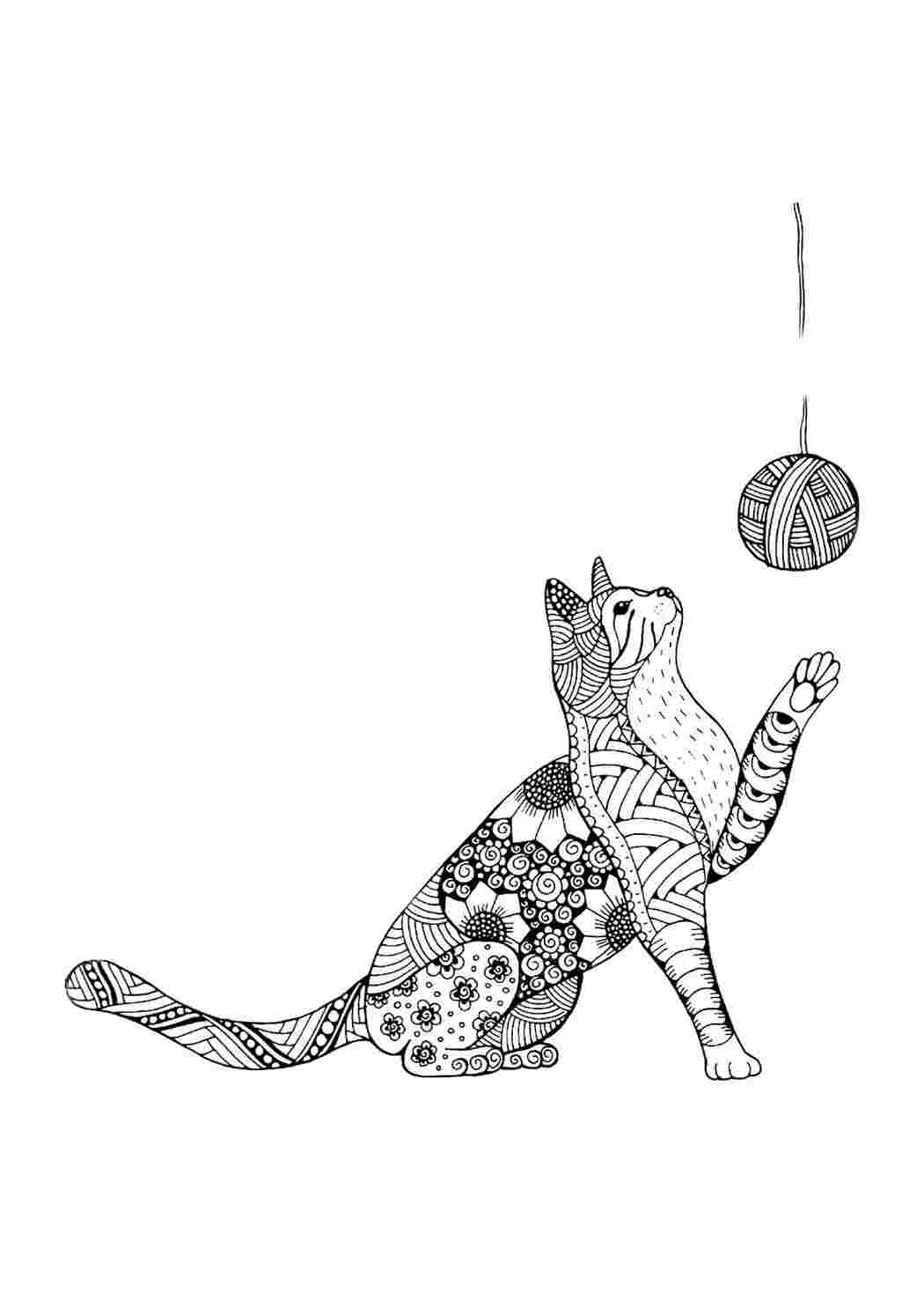раскраска котенок с клубком. Сайт с раскрасками.
