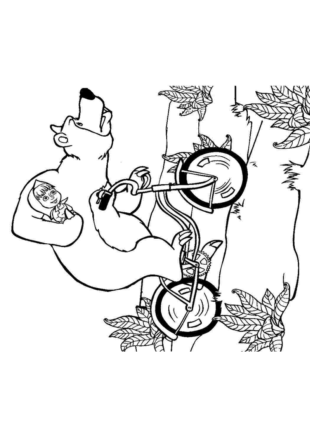 Раскраска Раскраска Маша и Медведь на велосипеде распечатать. Сайт с раскрасками.