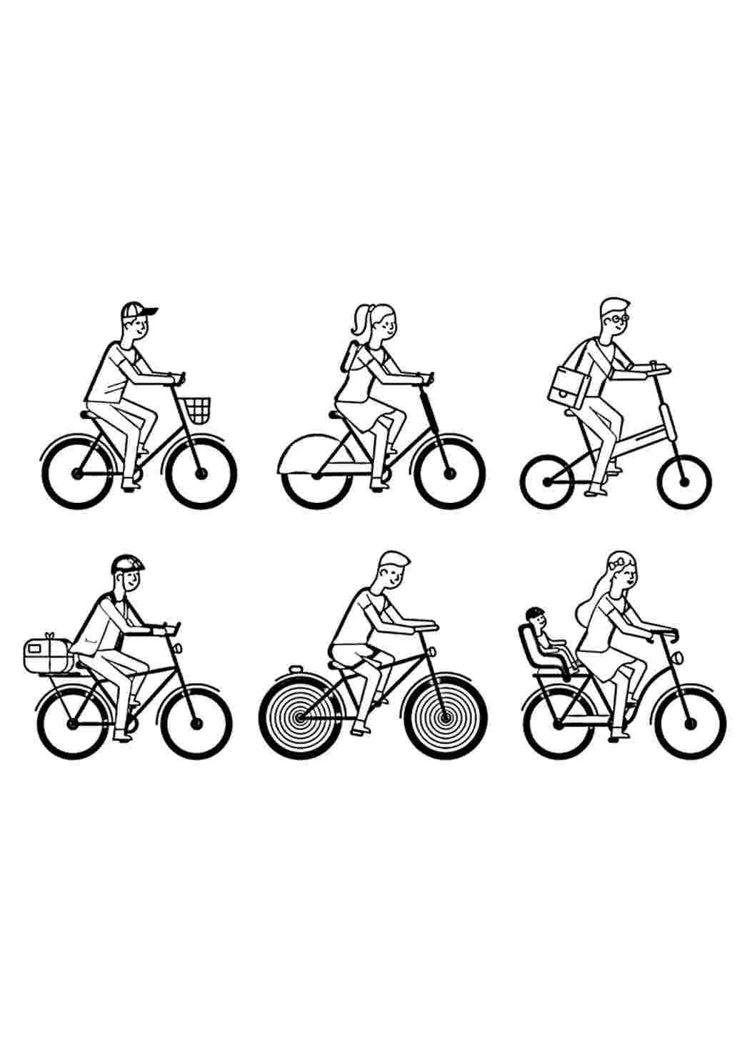Раскраски 6 разных изображений велосипедистов в одной раскраске. Раскраски. 6 разных изображений велосипедистов в одной раскраске. Лучшие раскраски.