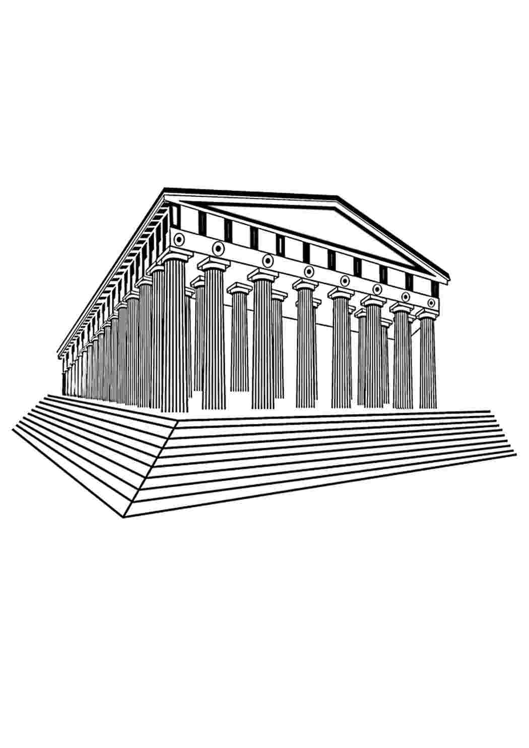Parthenon-muistomerkki Ateenassa. Скачать раскраски бесплатно.