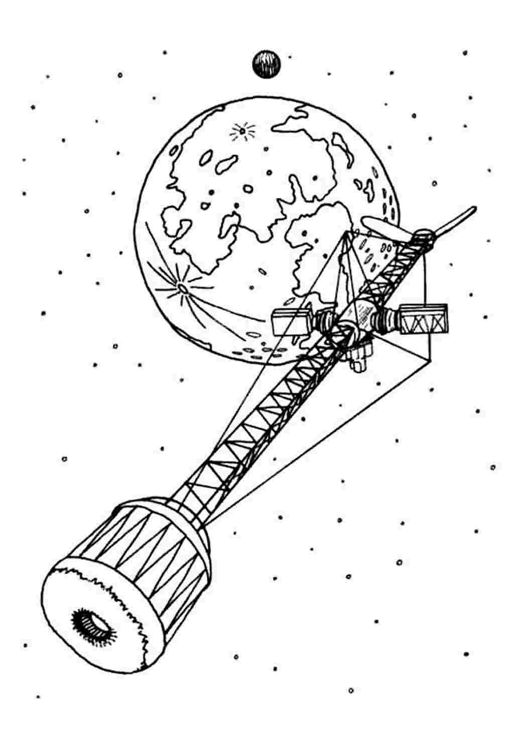 Космическая станция. Раскраска для печати.