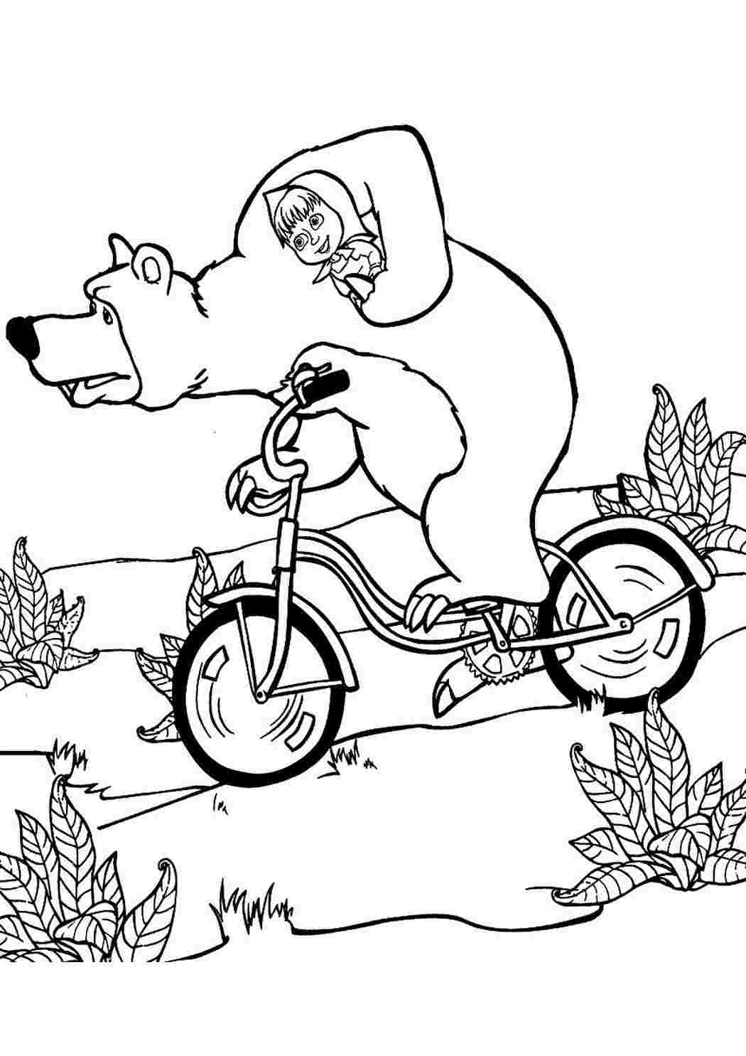 Раскраски маша и мишка катаются на велосипеде маша и медведь. Раскраски без СМС. маша и мишка катаются на велосипеде маша и медведь. Распечатать раскраски.