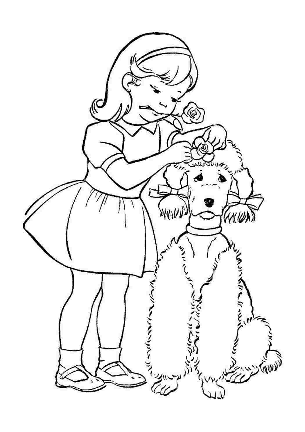 Раскраска Девочка с щенком