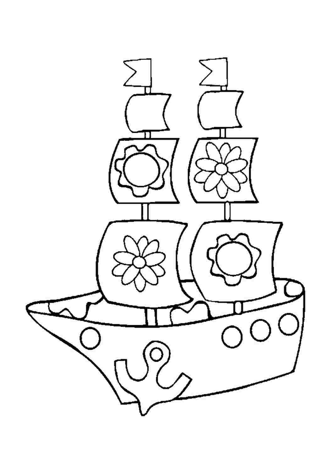 Раскраска Раскраска кораблик с цветочками распечатать. Бесплатные раскраски.