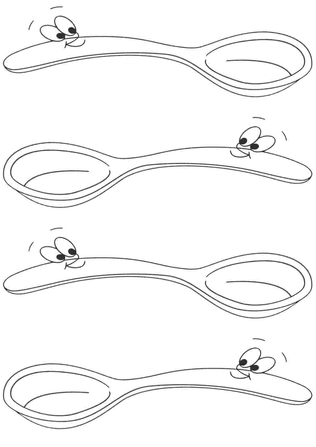 Раскраски Ложки с глазами. Много раскрасок. Ложки с глазами. Распечатать раскраски.