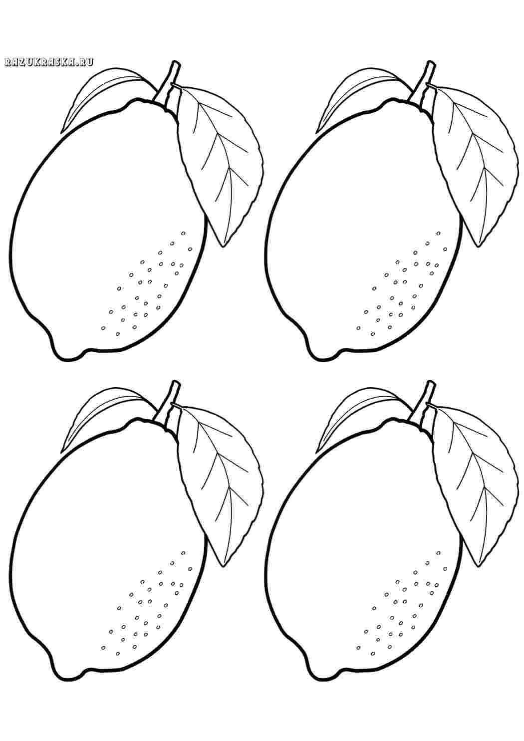 Раскраски лимон еда. Распечатать раскраски на сайте. лимон еда. Развивающие раскраски.
