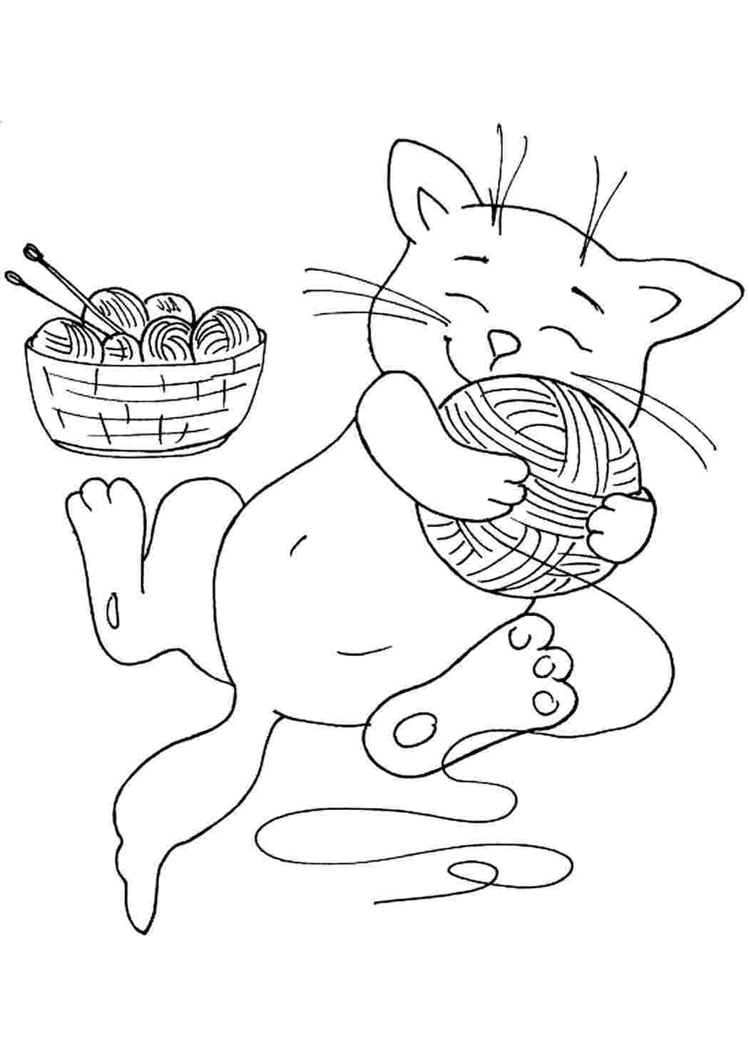 раскраска котенок с клубком. Раскраска для печати.