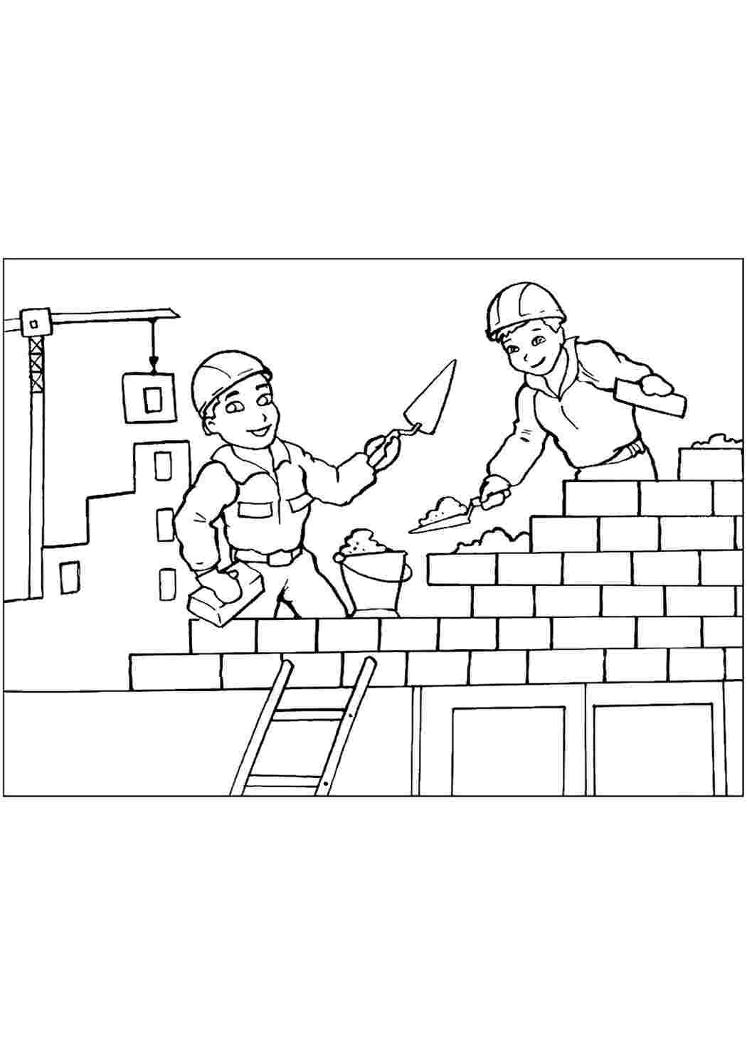 Строители схема. Раскраска стройка. Профессия Строитель раскраска.