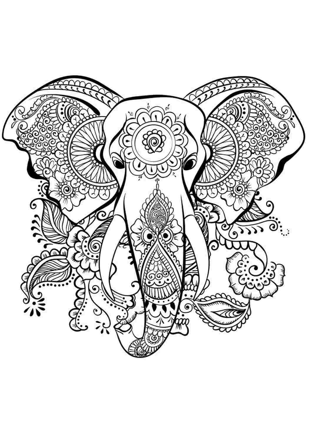 Слон с узорами раскраска