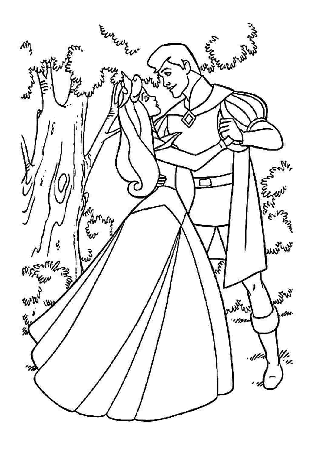 Раскраска Аврора принцесса и принц Филипп