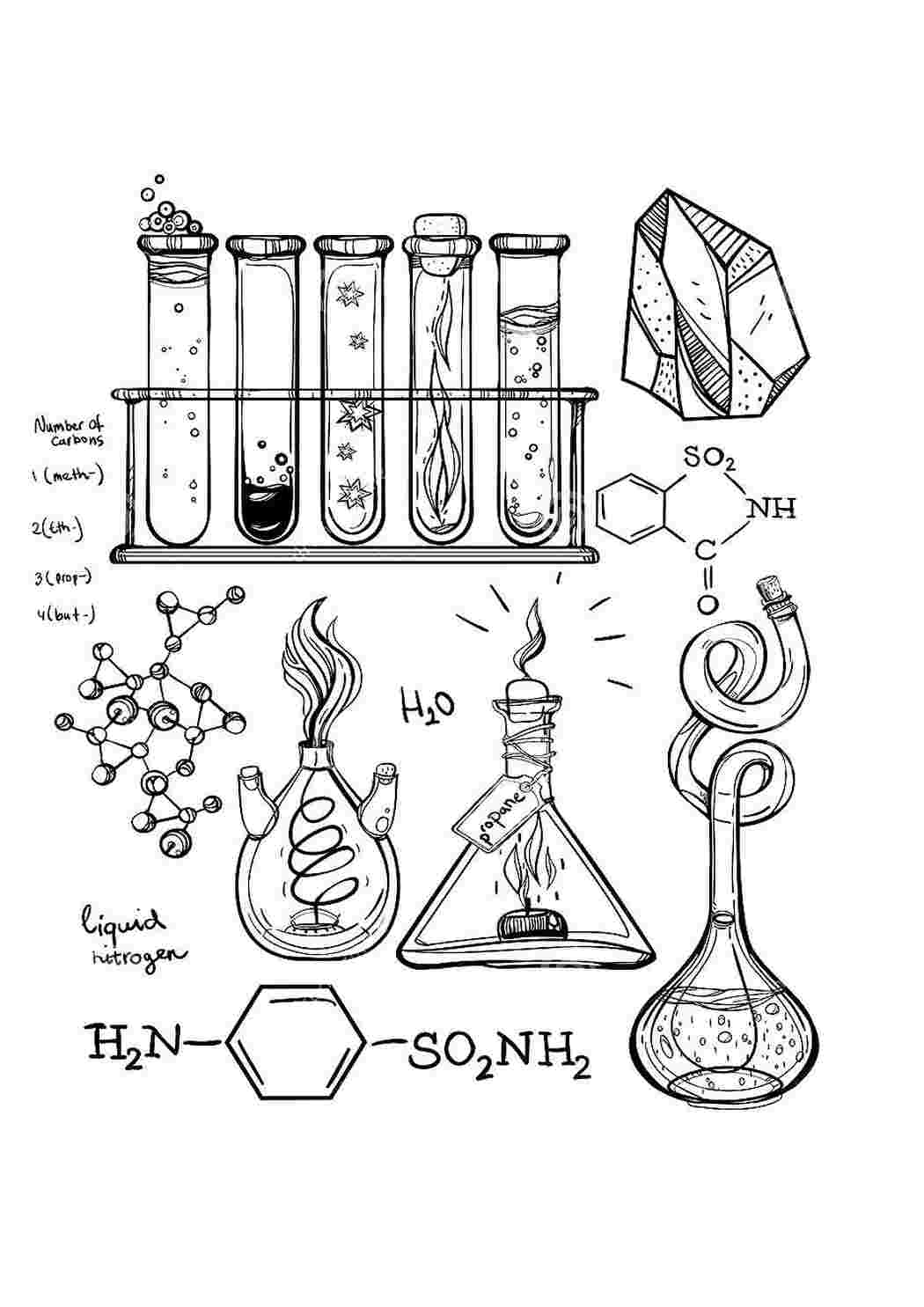 Рисунки колбы пробирки. Химия раскраска. Раскраска на тему химия. Химия эскизы. Химические зарисовки.