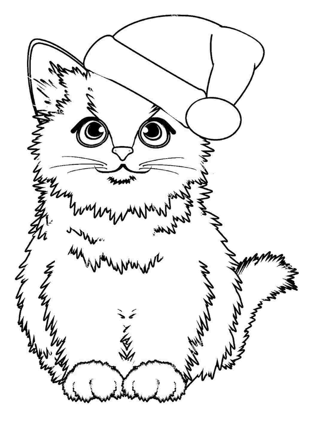 Рисунок котика новогоднего