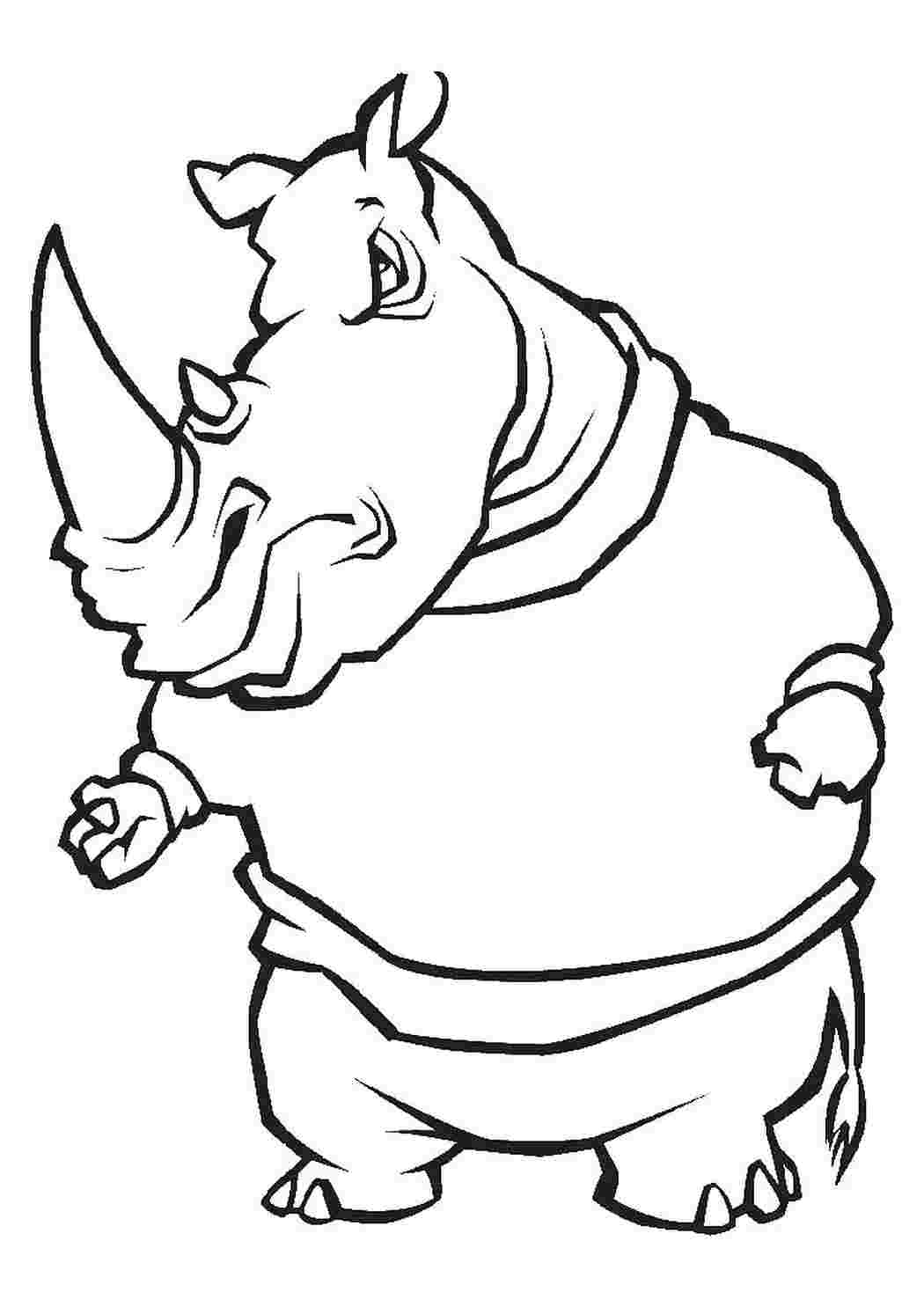 Носорог контурный рисунок