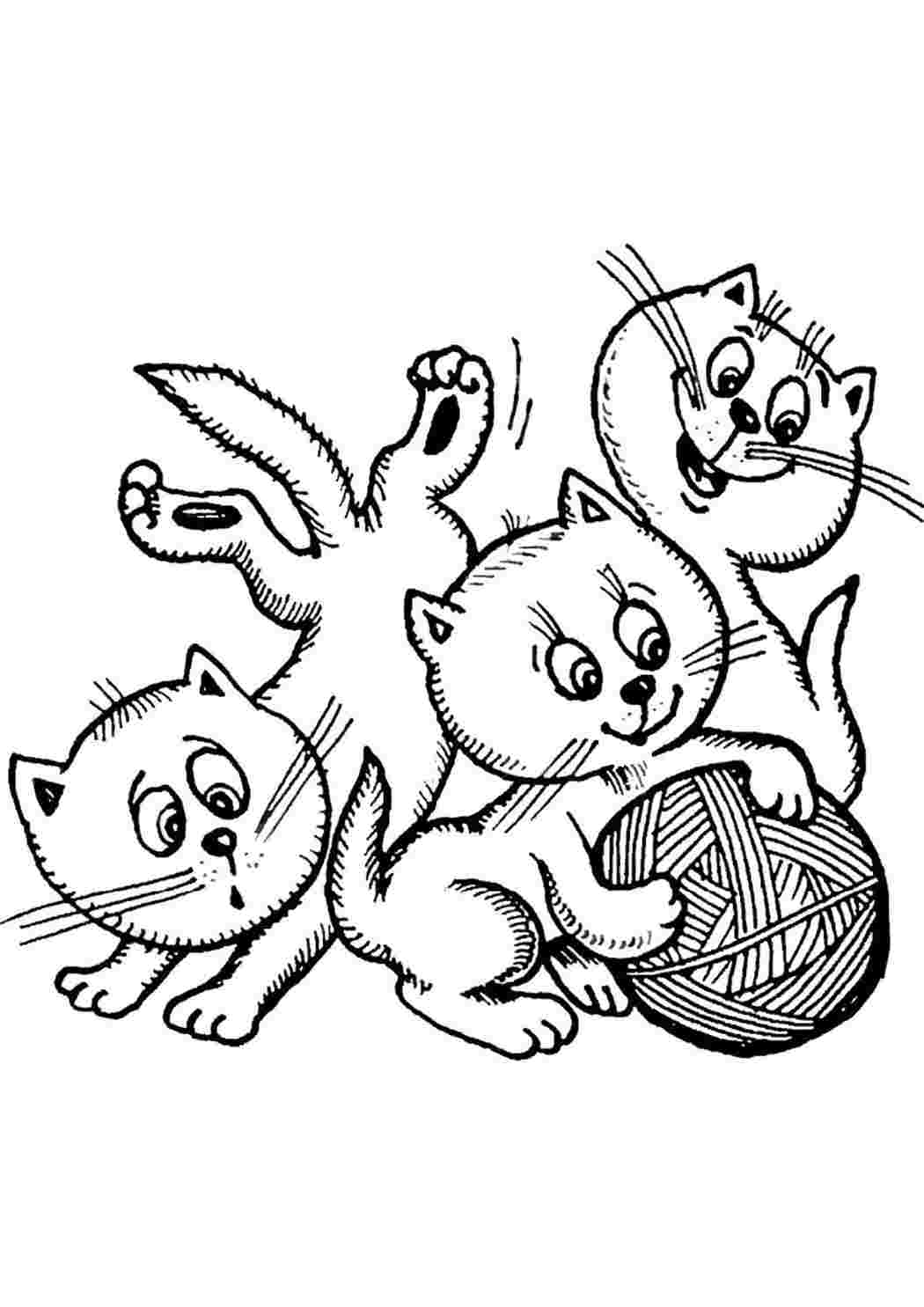 Три котенка раскраска