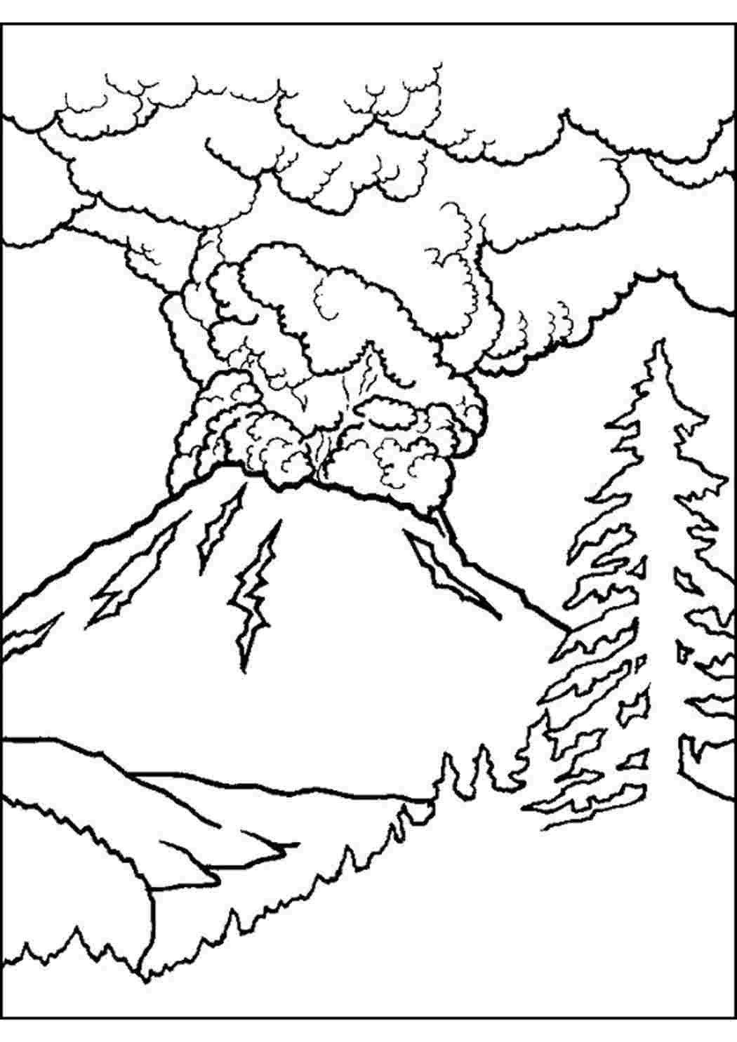 Контурный рисунок вулкана