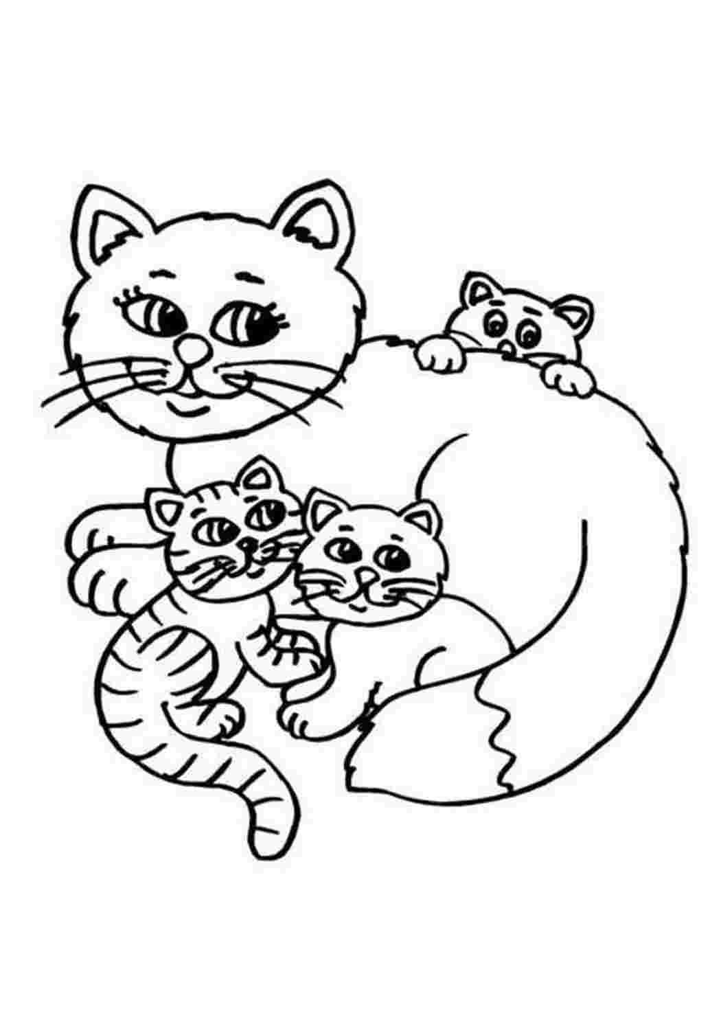 Кошка с котятамими раскраска