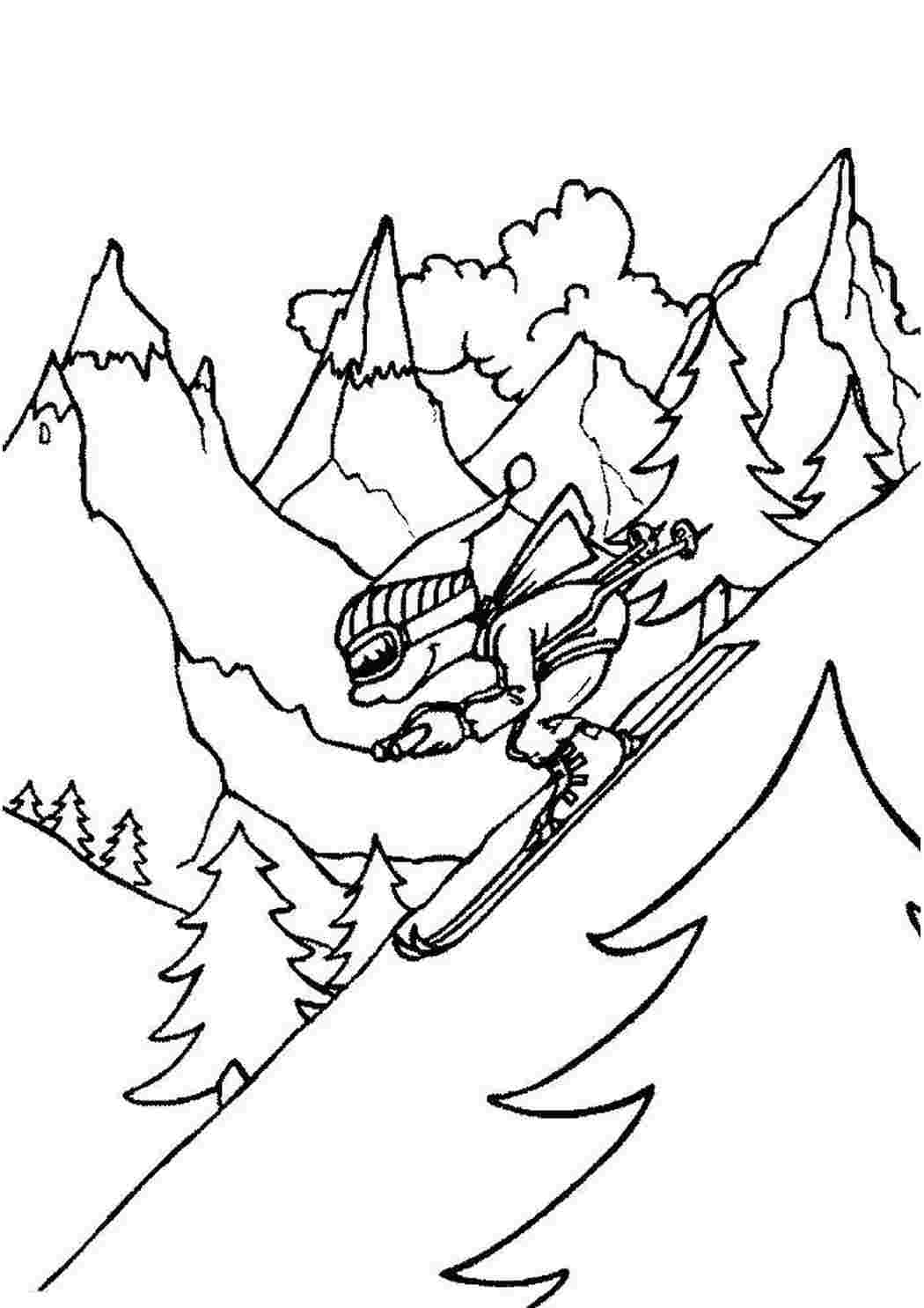 Горные лыжи раскраска для детей