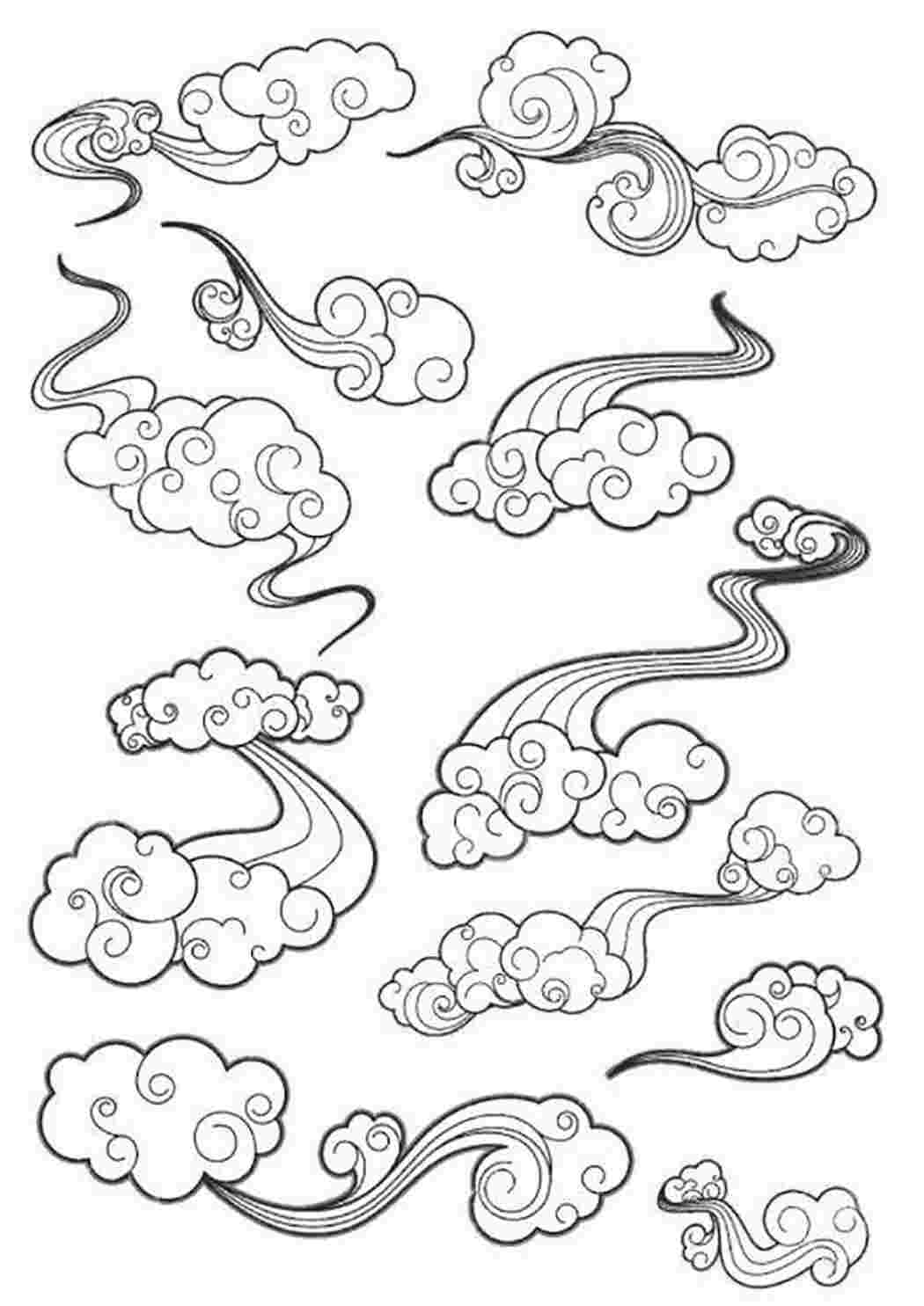 Облака в японском стиле эскиз