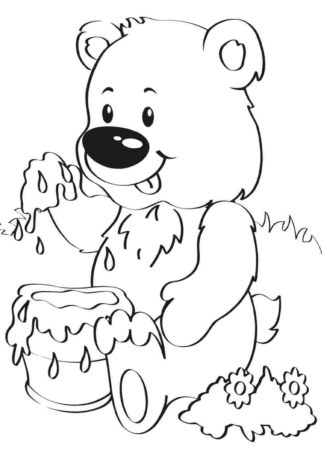 Медвежонок с бочонком меда раскраска