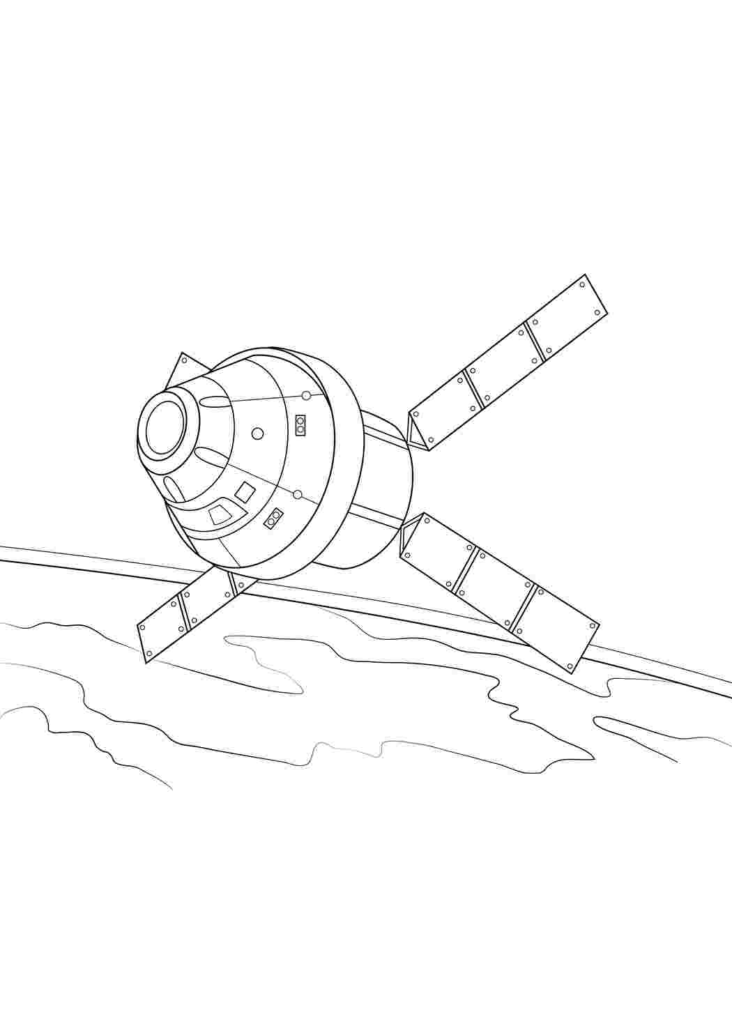 Рисунок ко дню космонавтики черно белый. Космический корабль раскраска. Космический Спутник раскраска. Космический корабль в космосе раскраска. Раскраска Спутник в космосе.