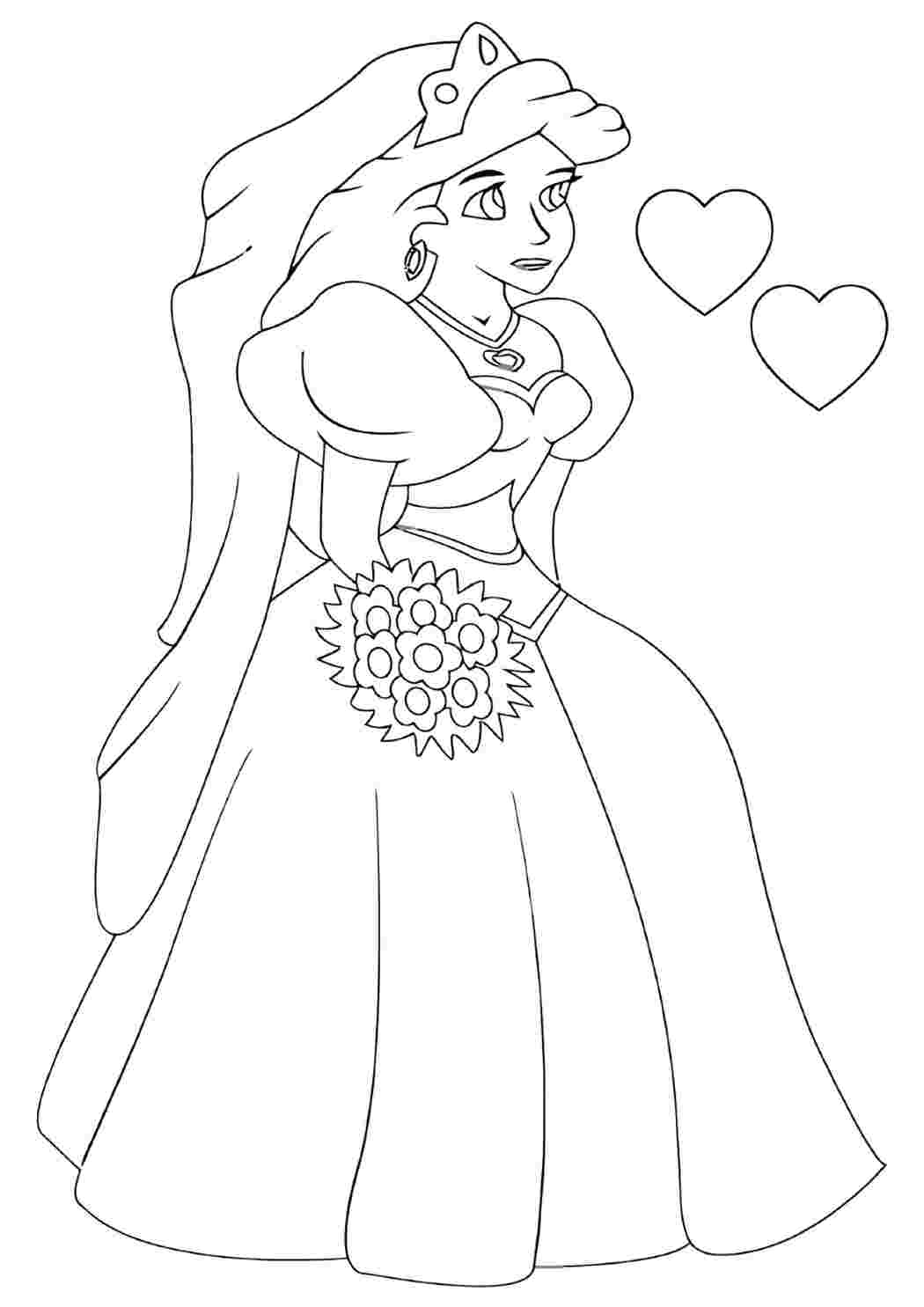 Девушка в свадебном платье раскраска