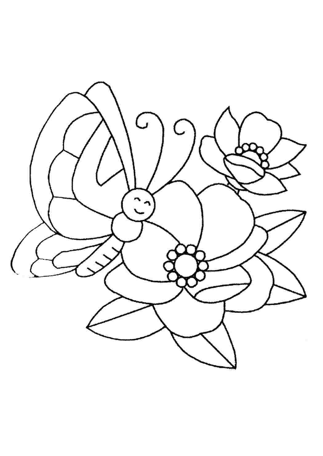 Детский рисунок - цветы и бабочки