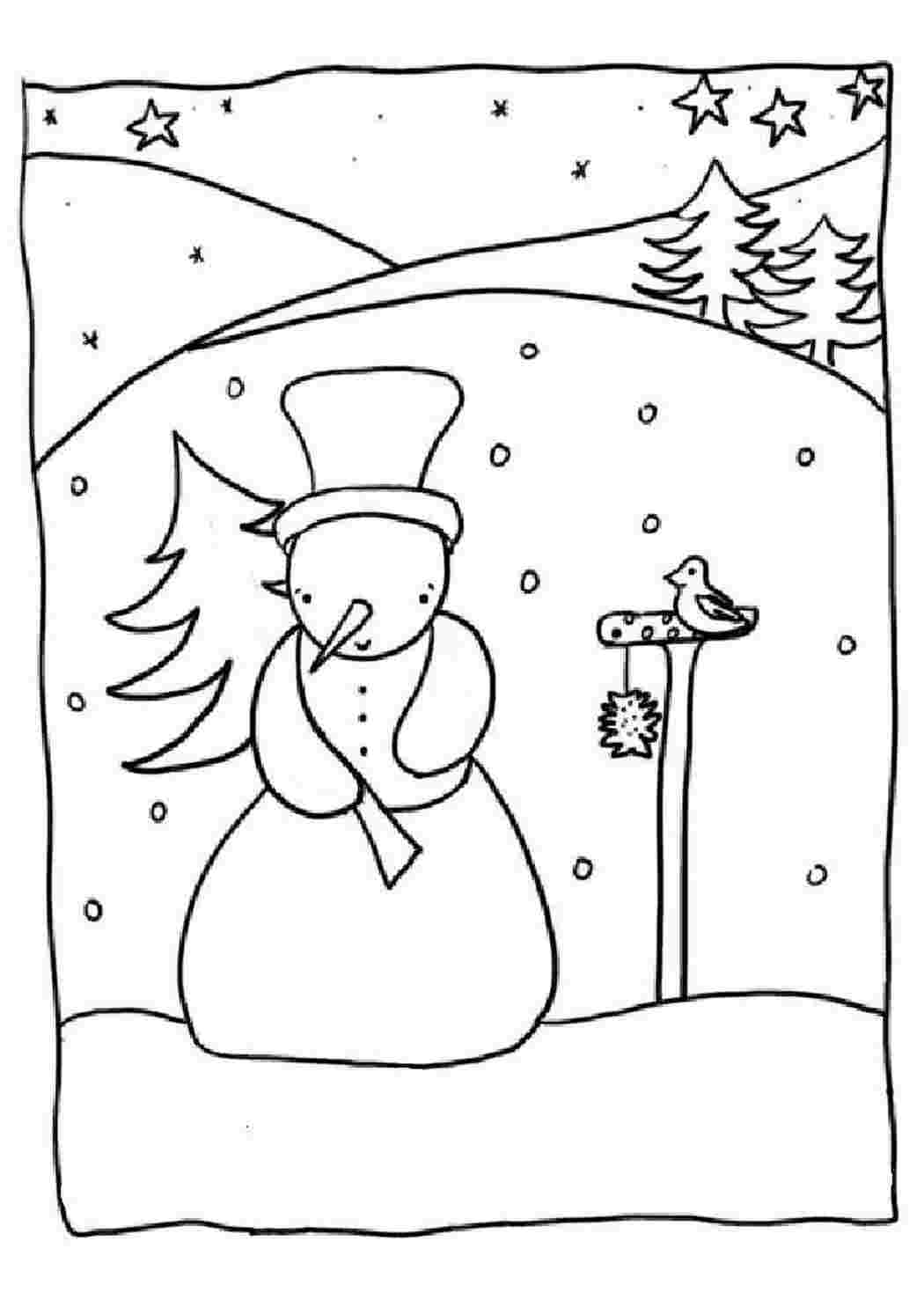 Раскраска Снеговик в лесу для детей