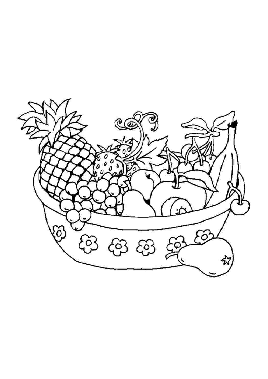 Раскраска корзина с фруктами