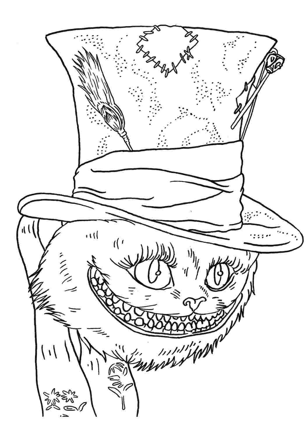 Раскраска Чеширского кота из Алисы в стране