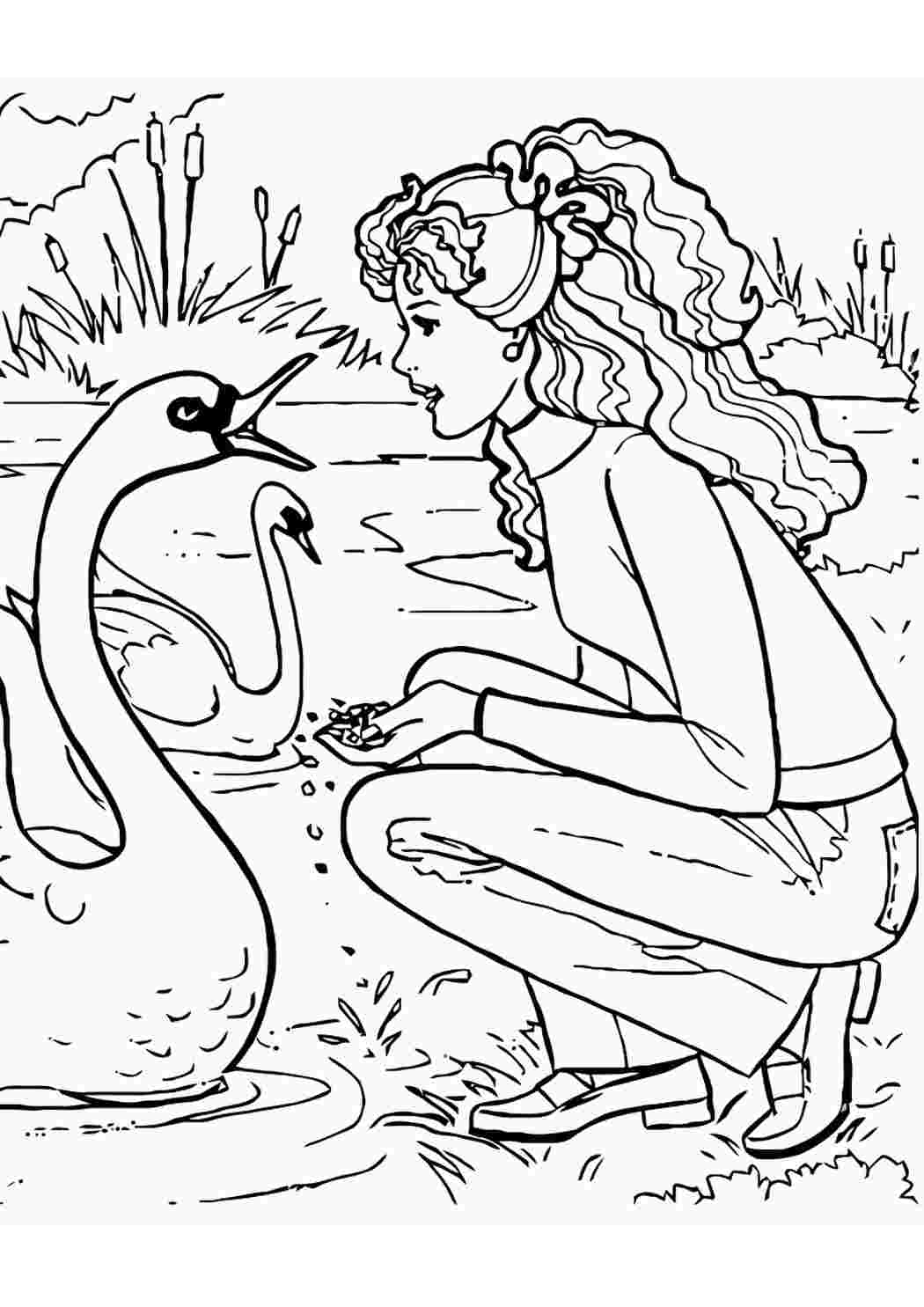 Раскраска девушка лебедь