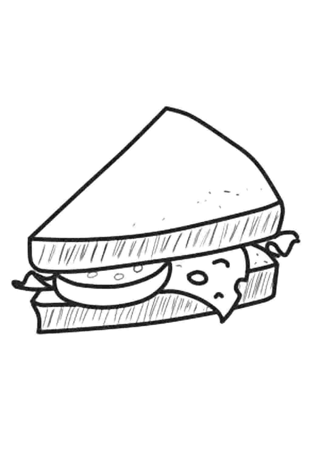 Сэндвич на тарелке раскраска