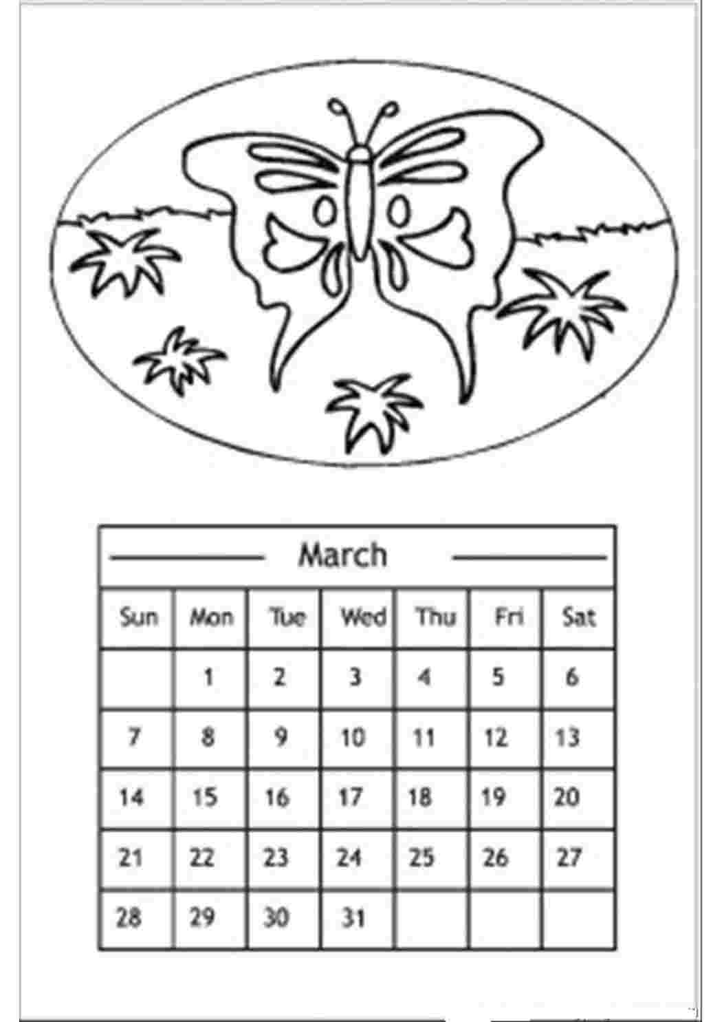 March Calendar Coloring