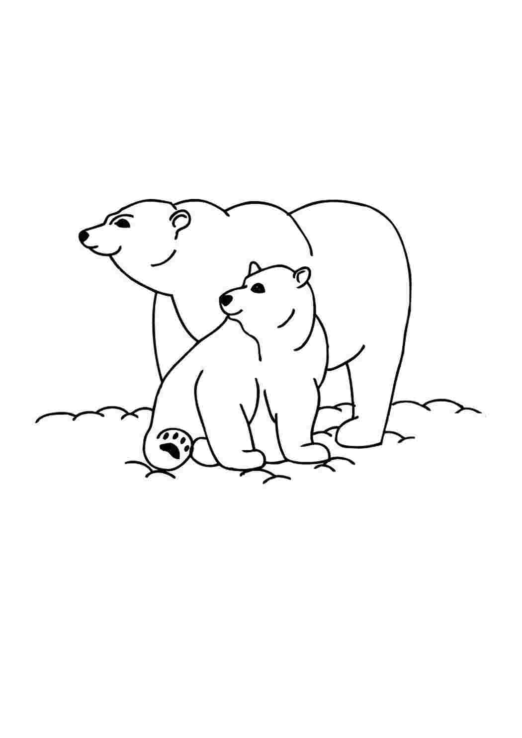 Раскраска Медведица с медвежатами для детей