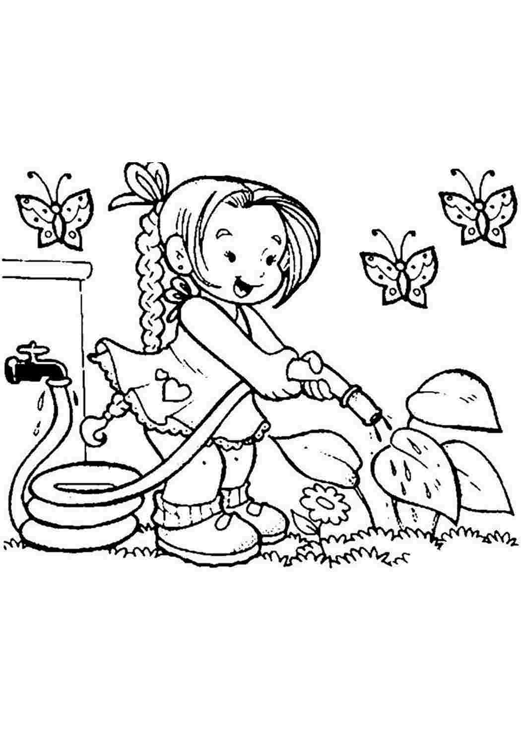 Девушка в саду раскраска