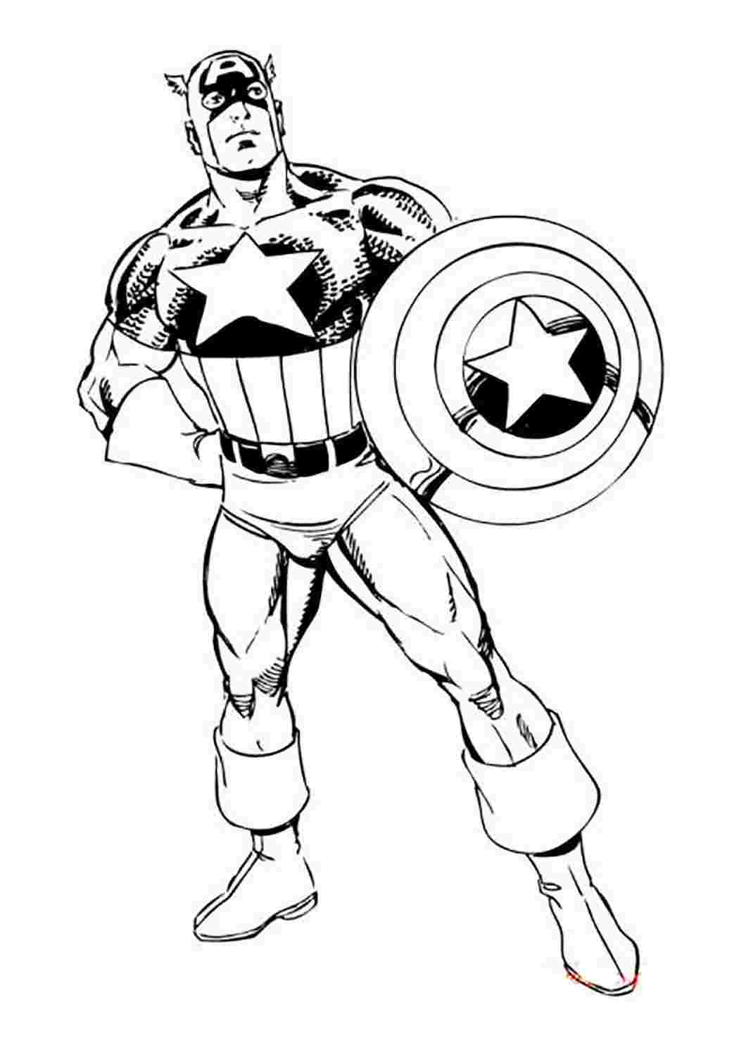 Раскраска Супергерои Марвел Капитан Америка