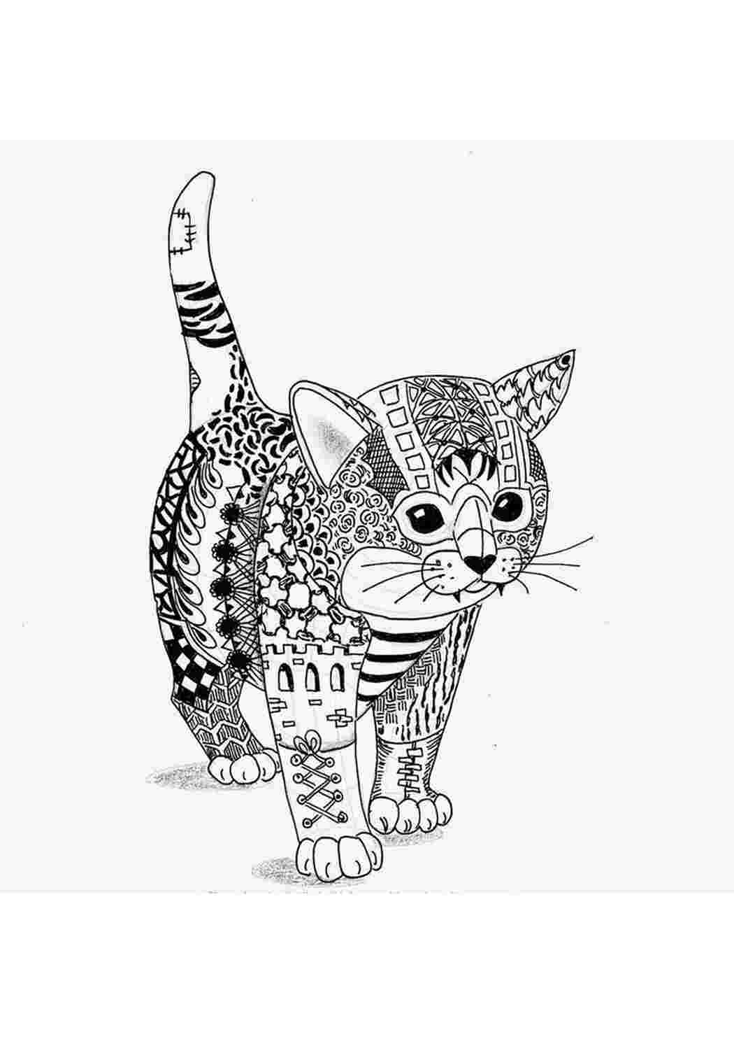 Раскраска кот орнамент