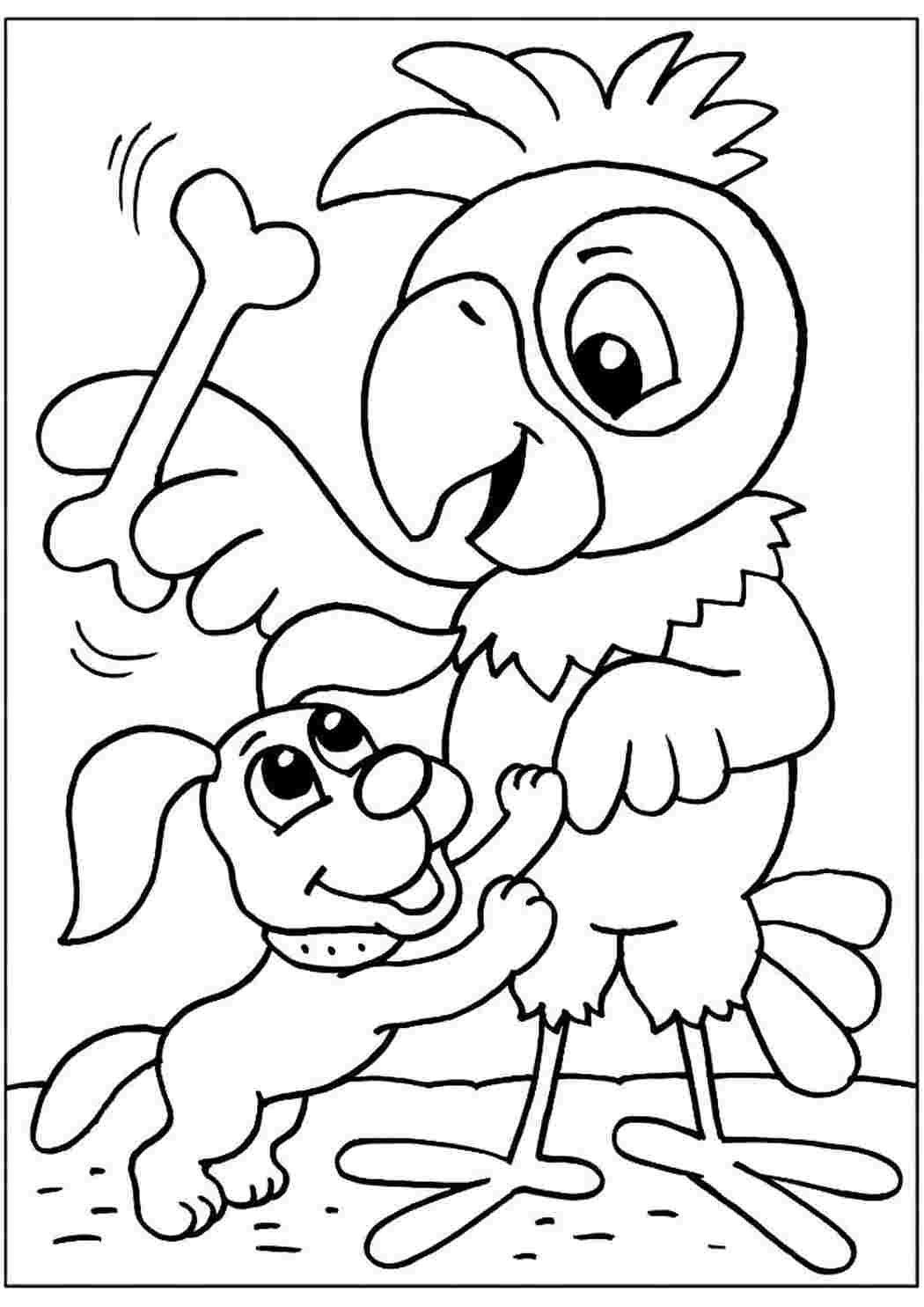 Попугай Кеша раскраска для детей